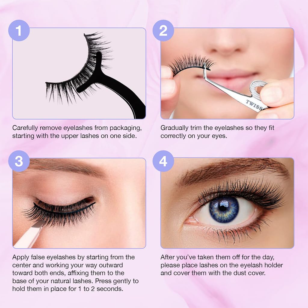MAYCREATE 5 Pairs Self Adhesive Eyelashes, Reusable Adhesive Eyelashes, No Glue Eyelashes, Waterproof False Lashes Natural with Eyelash Tweezer for Women Makeup Gift Purple MAYCREATE 5 Pairs Self Adhesive Eyelashes, Reusable Adhesive Eyelashes, No Glue Eyelashes, Waterproof False Lashes Natural with Eyelash Tweezer for Women Makeup Gift Purple